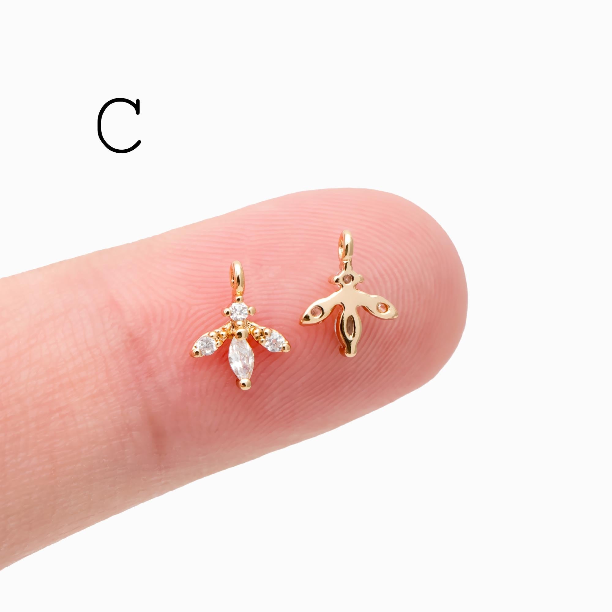 10pcs Gold/ Silver Tone Flower Leaf Charms, 18K Real Gold/ Rhodium plated Brass, Tiny Floral Pendants (GB-1762)